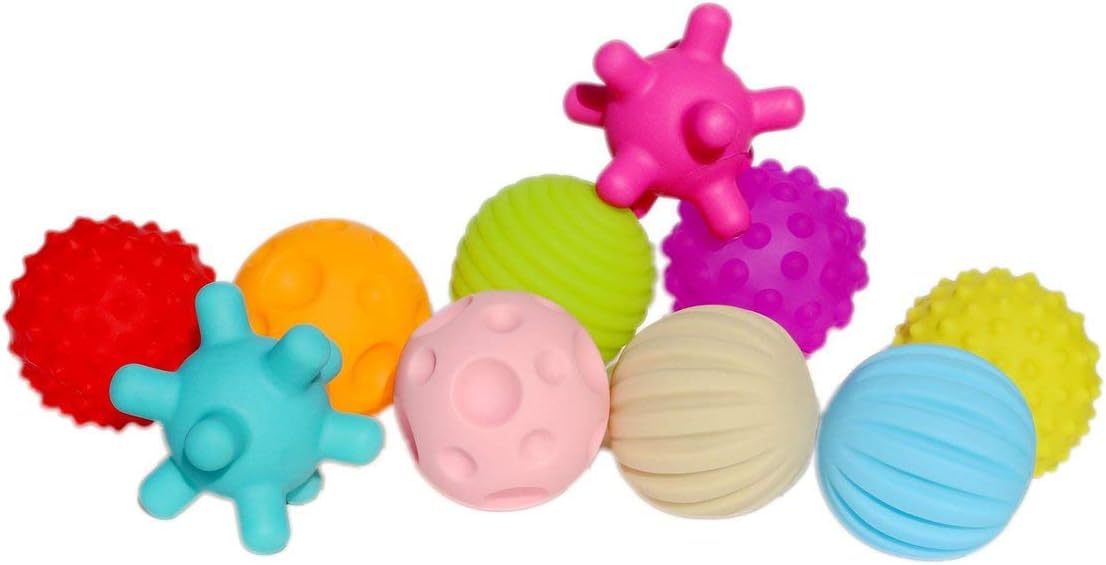 Poppyae 10pcs Soft Sensory Balls Baby Hand Catch Massage Balls with BB Sound Effect Grasping Balls Educational Toys for Kids Baby