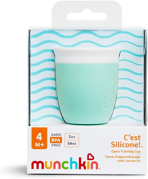 Munchkin C’est Silicone! Open Toddler and Baby Cup for Babies and Toddlers 4 Months+, Ideal Transition Sippy Cup and Suitable Free Flow Sippy Cup for Baby and Toddler weaning, 2oz/60ml, Mint