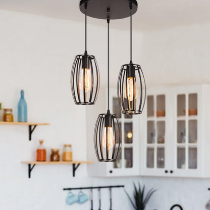 HUA QIANG WANG Industrial Pendant Light Fixture, 3-Light Vintage Black Ceiling Lamp, Adjustable Height Hanging Chandelier Lighting for Kitchen Island Living Room Dining Room Bedroom