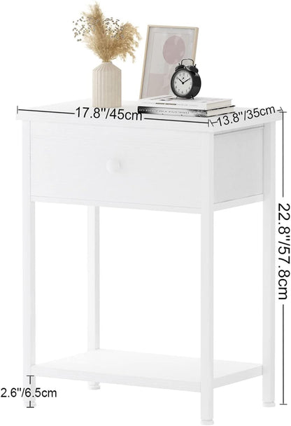 KAI-ROAD White Nightstand with Drawer, Small Night Stand with Shelf Storage End Table for Bedroom, Dorm, Modern Bedside Tables