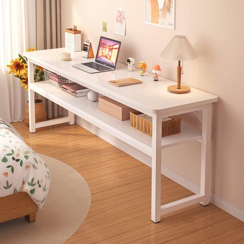 ORCHID M® Modern Computer Desk 100 * 40CM Double Deck Office Desk, Writing Study Table for Home Office Desk Workstation Wide Metal Sturdy Frame Thicker Steel Legs, White