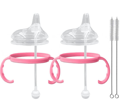 Anpei Straw Sippy Cup Transitional Nipple Kit Bundle Compatible with Comotomo Baby Bottles, 5 oz and 8 oz | Value Bundle 2 Kits + Brushes (Pink)