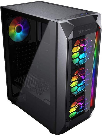 Cougar Mx410 Mesh-G RGB Powerful Airflow And Compact Mid-Tower Case With Tempered Glass, Dual RGB Strips And 4 X RGB Fans