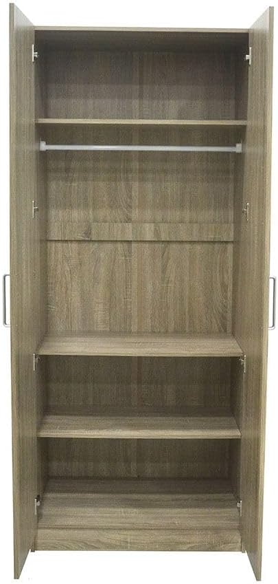 Danube Home Supreme 2 Door Wardrobe With Mirror | Extra Sturdy Closet, Clothes Storage Cupboard | Modern Design Space Saving Swing Door Cabinet For Bedroom L80xW52xH190cm - French Sonoma Oak