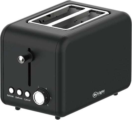 Mr Light Toaster, 2 Large Slots, Compact Electric Bread Toaster with 6 Toast Setting Defrost, Reheat, Cancel Functions, Removable Crumb Tray, Black Toaster (black), Mr.891