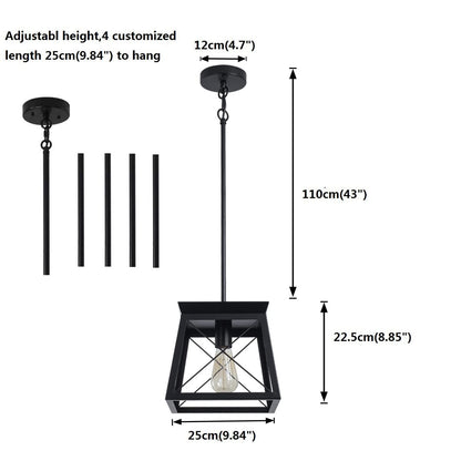 Garwarm Retro Pendant Light Metal Cage with Wooden Finish,1-Light Rustic Lantern Chandelier,Adjustable Height Hanging Light Fixture for Bar Cafe Restaurant Hotel Kitchen Island Dining Room