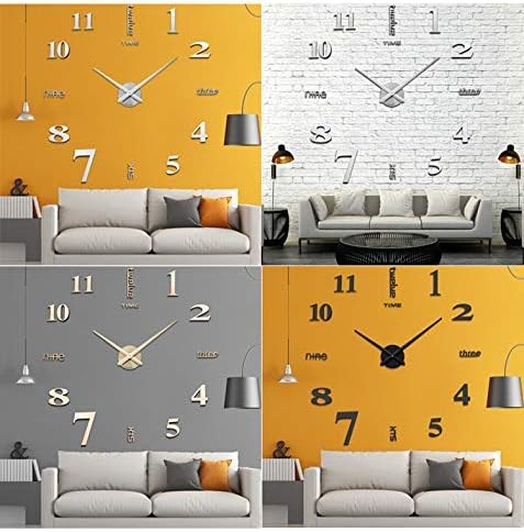 Large DIY Wall Clock, Modern 3D Wall Clock, With Mirror Sticker, Used For Home Office Decoration Gifts (Silver)