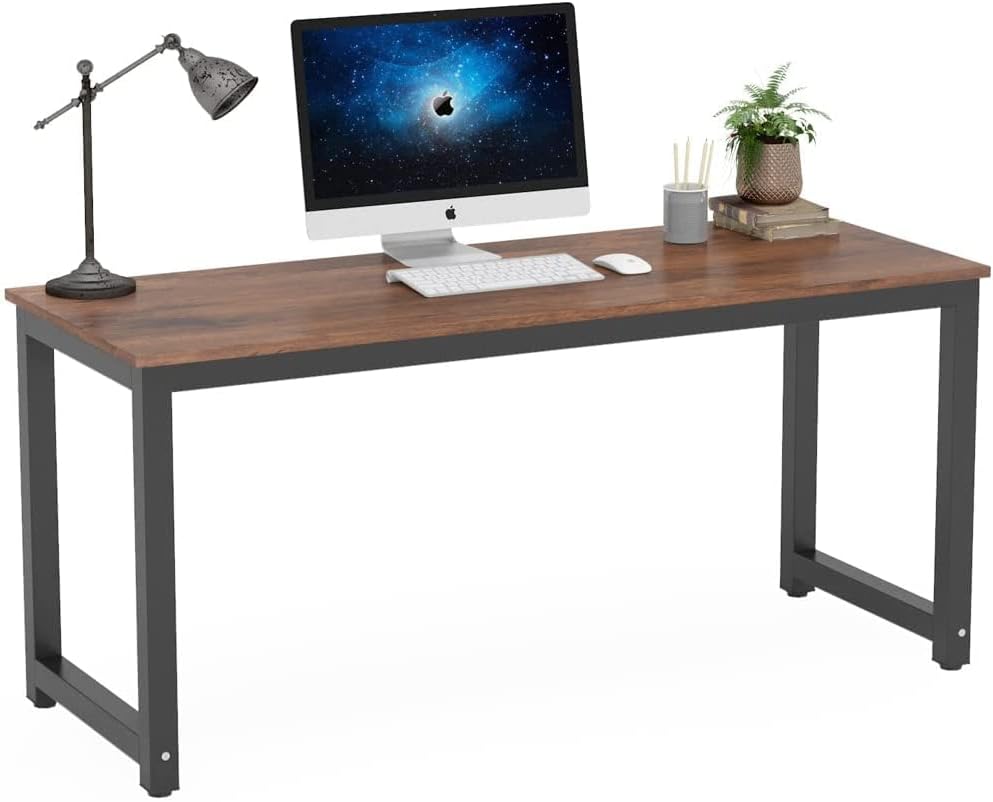 Tribesigns Computer Desk, Large Office Desk Computer Table Study Writing Desk for Home Office, Walnut + Black Leg, 63 X 23.6 inch