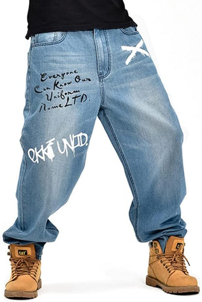 LUOBANIU Men's Vintage Hip Hop Style Baggy Jeans Denim Loose Fit Dance Skateboard Pants