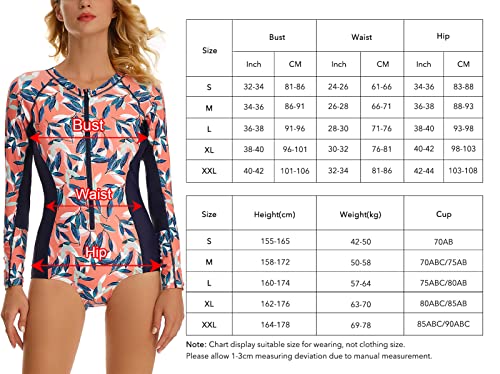 Maeau Women's Long Sleeve Rash Guard UV Protection Zipper Printed Surfing One Piece Swimsuit Bathing Suit