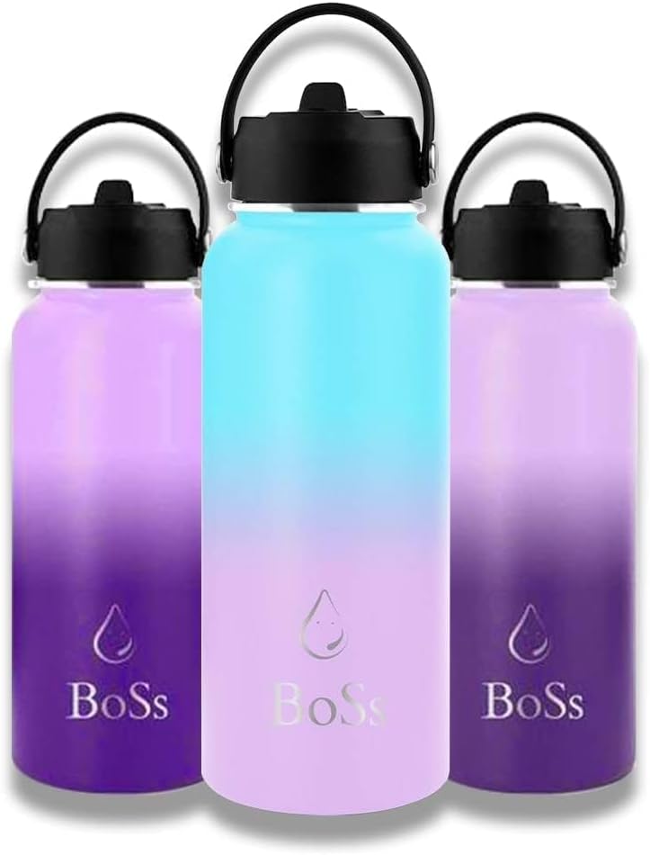 Boss Insulated Stainless Steel Water Bottle, Vacuum Insulated Water Bottle, Double Walled Bottle, Vacuum Bottle For Gym, to keep Water Hot and Cold, (Sky Blue - Pink)