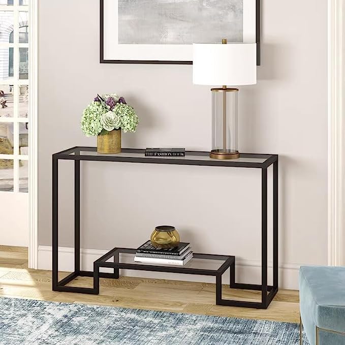 JOHN'SDECOR Console Table Pre Assembled Glass Shelves with Metal Frame Entrance Console Table Sofa Side Table Hallway Console Table Modern Entryway Console Table (Small 55 x 20 x 70 Cm)