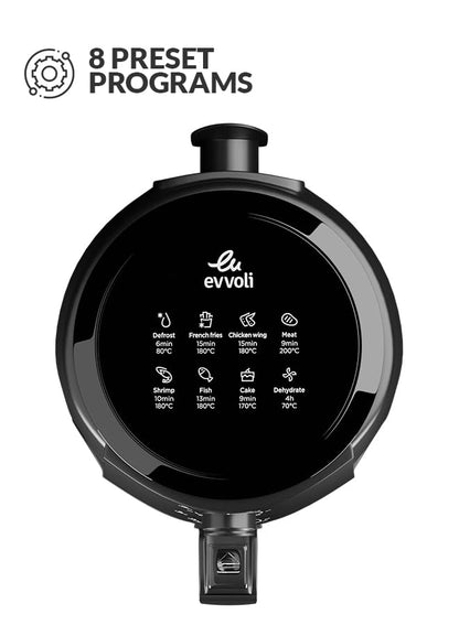 evvoli Air Fryer 4 Litres with Timer Temperature Adjustable Control and 8 Preset Programs 1500W, EVKA-AF4001BS Black