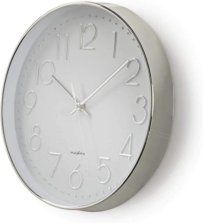 Nedis White and Silver Circle Wall Clock - CLWA015PC30SR - 30cm Diameter