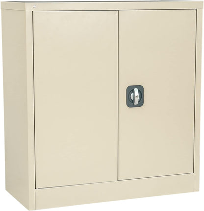 RIGID Office Cupboard Low Height, Steel Filing Cupboard, Cabinet with Shelves Storage Compartment (White)