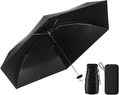 CyanCloud Mini Umbrella with Sun Protection, Small Travel Umbrella with Storage Box Light Compact, Windproof Umbrella Folding Lightweight Sun & Rain Umbrellas UV Protection for Women Men