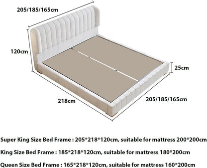 MAPLE HOME DECORATION Maple Home Bed Frame Wood Upholstered Modern Velvet King Queen Size Floating Bed Base Bedroom Furniture Off-White (166 * 218 * 110cm Queen Size)