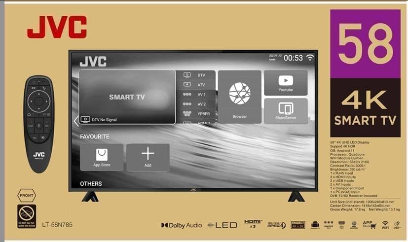 JVC 98 Inch 4K UHD Smart TV Webos, Netflix, YouTube, Shahid, Chromecast Built in Bluetooth & WiFi Colour Black Model - LT98N7125-1 Years Full Warranty.