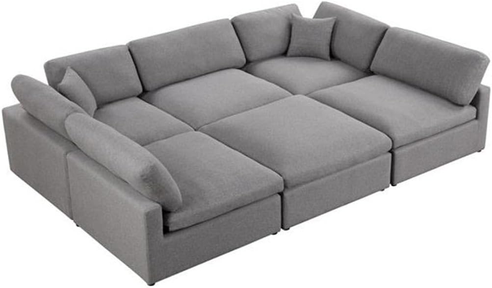 A TO Z FURNITURE Modular 6-Piece Sectional Sofa with Ottoman | Grey Corner Sectional with Reversible Orientation | Modern Living Room Sofa Set | High-Density Foam Bed | Sturdy Wooden Frame Sofas