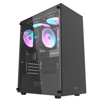 Darkflash DK100 Tempered Glass ATX/M-ATX/MINI-ITX Gaming PC Case With USB 3.0 Port, 7 Expansion Slots, 2 HDD/SSD, Compatible with120mm Radiator System Gaming Case