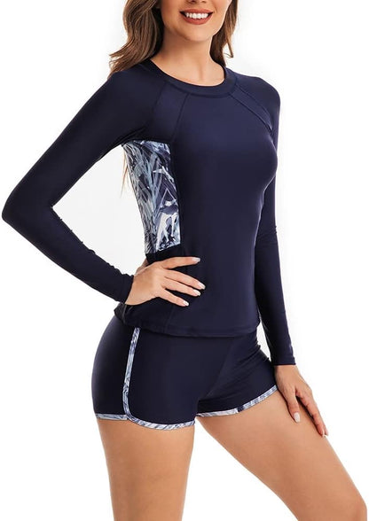 CCAKXCJJ Womens Two Piece Rash Guard Long Sleeve Swimsuit UV UPF 50+ Zipper Athletic Swimwear Sports Surfing Bathing Suit