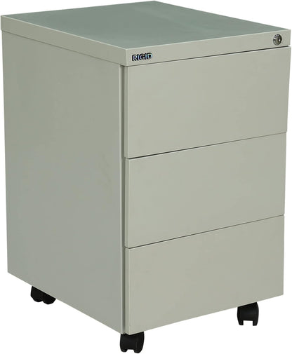 RIGID Steel Mobile Pedestal 3 Drawer Storage Unit Modern & Sleek Office Furniture (Grey)