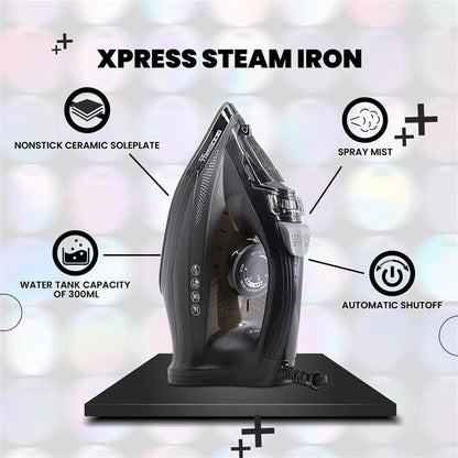 Roomwell UK Lightweight & Compact Xpress Steam Plus Iron with Durable Soleplate, Triple cleaning function (2400W_Black)