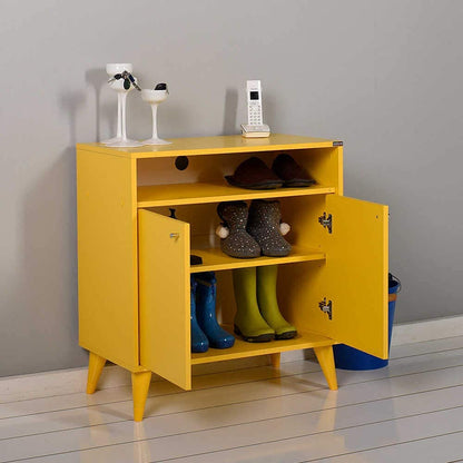 Adore Furniture London 2 Doors Decorative Multi-Purpose Cabinet, 73 cm Width x 79 cm Height x 42 cm Depth, Yellow