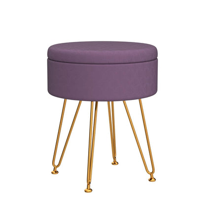 Cpintltr Footrest Footstools Round Velvet Ottoman with Storage Space Soft Vanity Chair with Memory Foam Seat Small Side Table Hallway Step Stool 4 Gold Metal Legs with Adjustable Footings Champagne