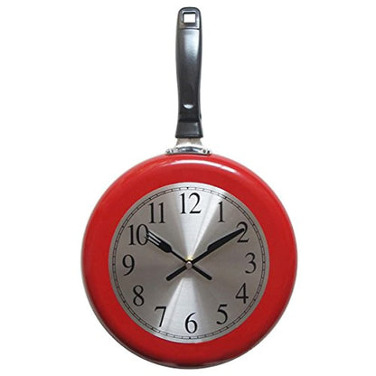 Timelike Wall Clock, 10 inch Metal Frying Pan Kitchen Wall Clock Home Decor - Kitchen Themed Unique Wall Clock with a Screwdriver (Red)