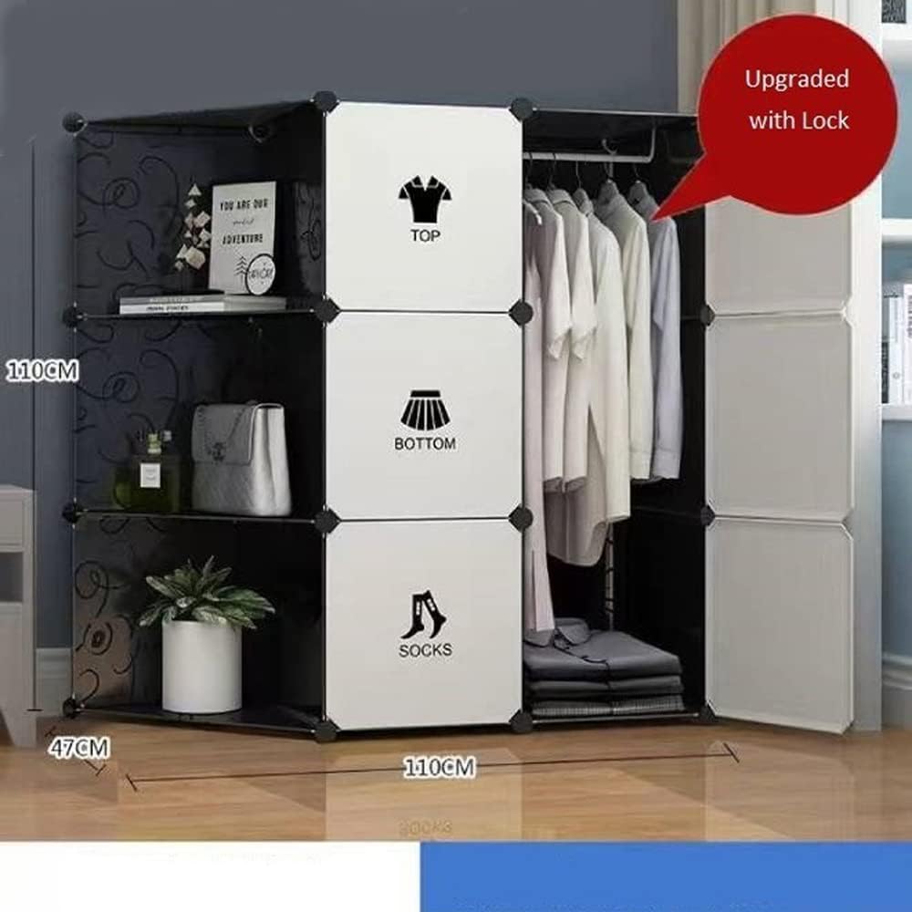 Kutis Hallway Furniture Bedroom Modern Wardrobes Cabinets Closets Garment Simple Storage Cabinet Plastic Organizer Box Storage Locker 110 x 47 x 110 cm