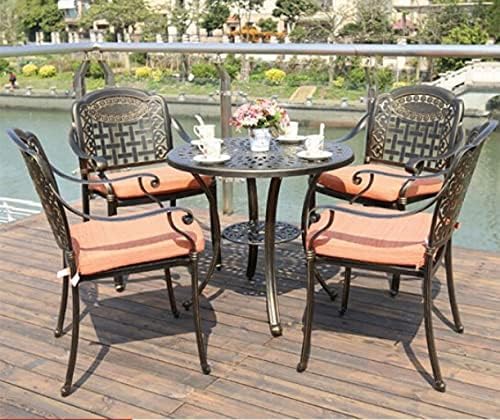 Blue River Outdoor All-Weather BBQ Cast Aluminum Dining Set for Patio, Balcony, Lawn, Garden, Backyard with Chairs(5PCS/Random Cushion)（415）