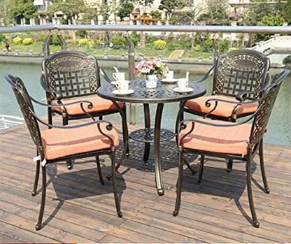 Blue River Outdoor All-Weather BBQ Cast Aluminum Dining Set for Patio, Balcony, Lawn, Garden, Backyard with Chairs(5PCS/Random Cushion)（415）