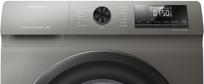 Hisense 8KG Front Loading Washing Machine 1200 RPM,With Pause & Add, Drum Clean, Colour Titanium Gray, Inverter model WFSQ8012VMT -1 year Full Warranty