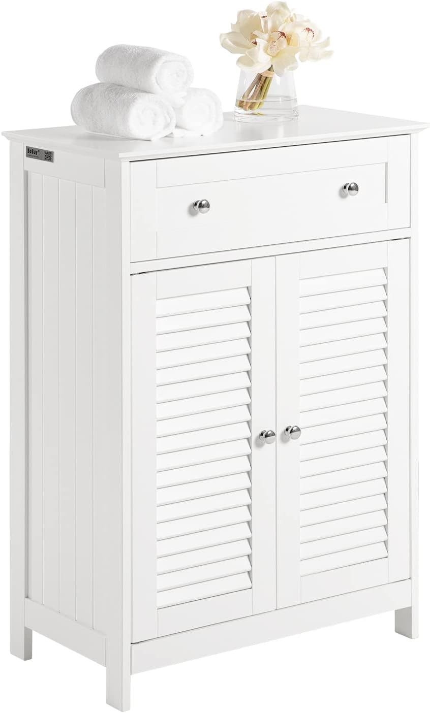 SoBuy FRG238-W Bathroom Storage Cabinet,Floor Cabinet Cupboard Sideboard with Drawer and Doors