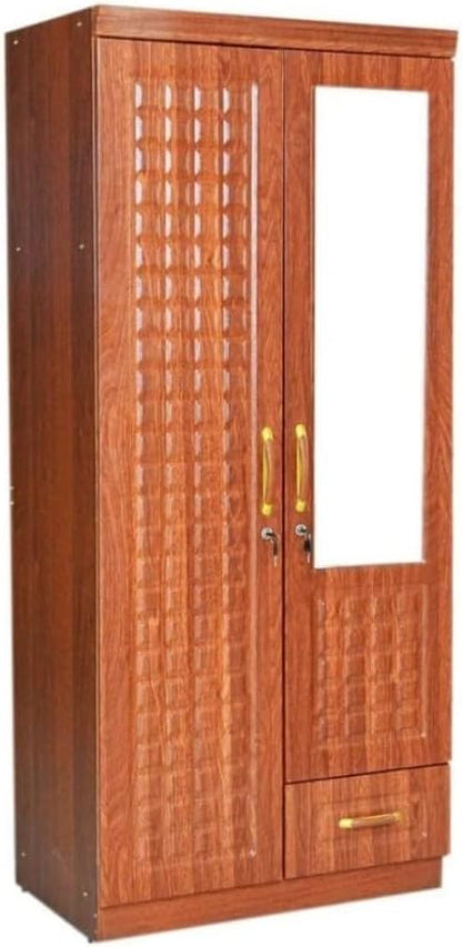 ALWASIT HOME Mehruddin 2 Door Wooden Wardrobe With Mirror with One Lockable Drawer (Without assembly, White)