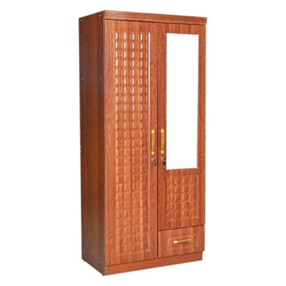 ALWASIT HOME Mehruddin 2 Door Wooden Wardrobe With Mirror with One Lockable Drawer (Without assembly, White)