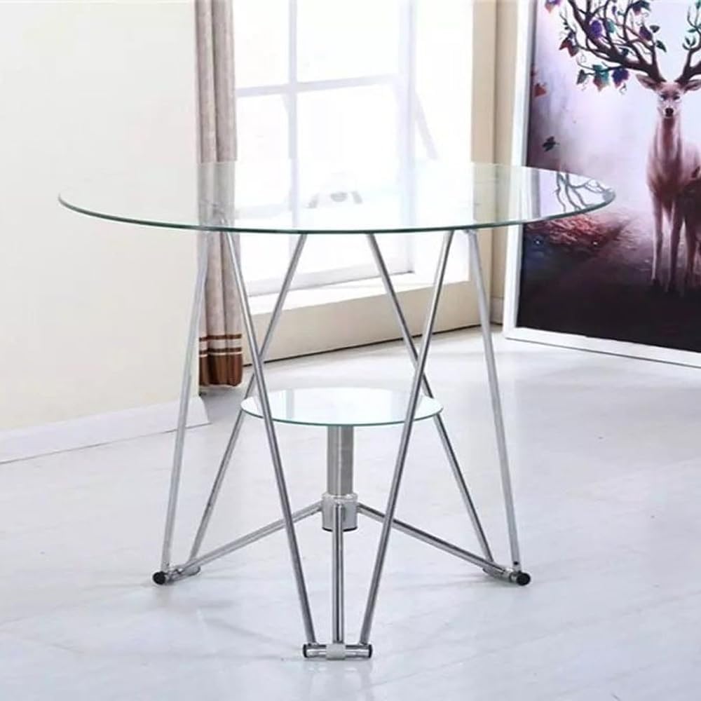 Kutis Modern Coffee Table, Nordic Style Transparent Tempered Glass Double Small Round Table, Small Dining Table Negotiation Table Small Household Dining Table 80 x 73 Centimeter.