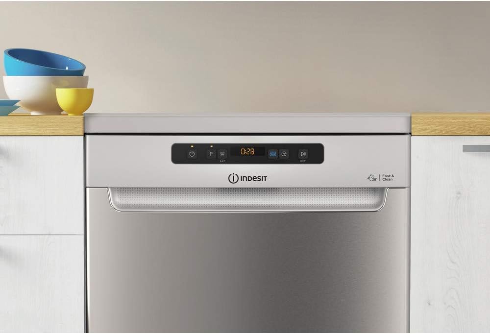 Indesit Dishwasher Freestanding Full Size 14 Place Settings, 8 Programs Delay Timer, Extra-Hot 72°c Rinse.Designed for Smaller loads -Made in Poland, Inox colour DFO-3C23XUK