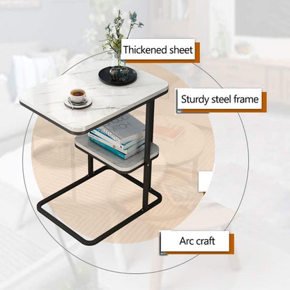 Round Side End Table 2 Layer Sofa Table Metal Corner Table Coffee Snack Tray Table Snack Accent Table Anti-Rusty for Outdoor and Indoor Use (B-Style)