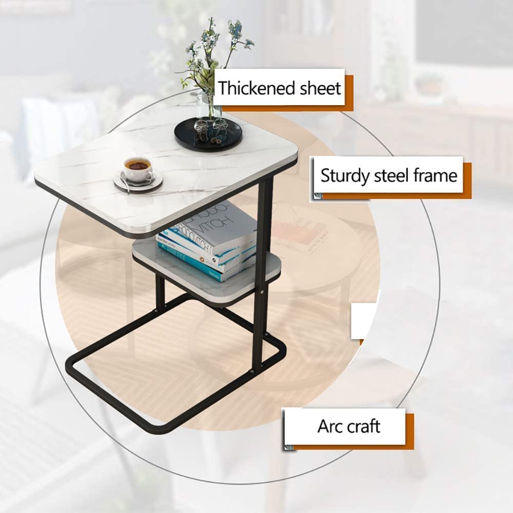 Round Side End Table 2 Layer Sofa Table Metal Corner Table Coffee Snack Tray Table Snack Accent Table Anti-Rusty for Outdoor and Indoor Use (B-Style)