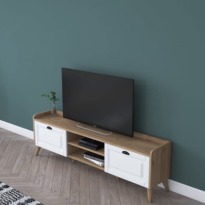 Home Canvas Coast Tv Unit Modern Free Standing Tv Stand 180 cm - Walnut and White