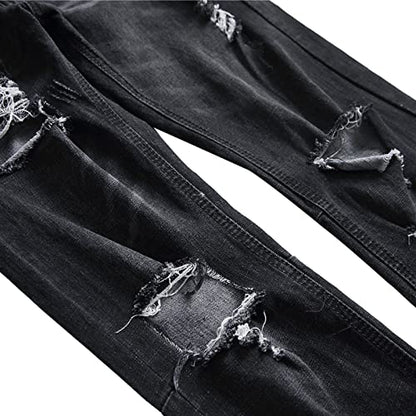 ASEELO Sweat Pants For Man, Jean baggy wide leg denim Jeans for men Man casual pants Mens jeans ripped hole Male trousers mens