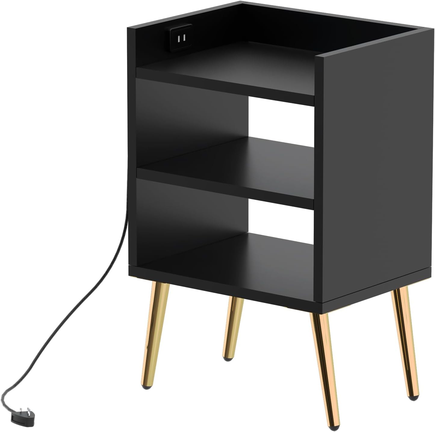 Mahmayi Modern Night Stand Table, Side Table With 3 Open Storage Shelves, Side Table For Living Room, Bedroom - Black