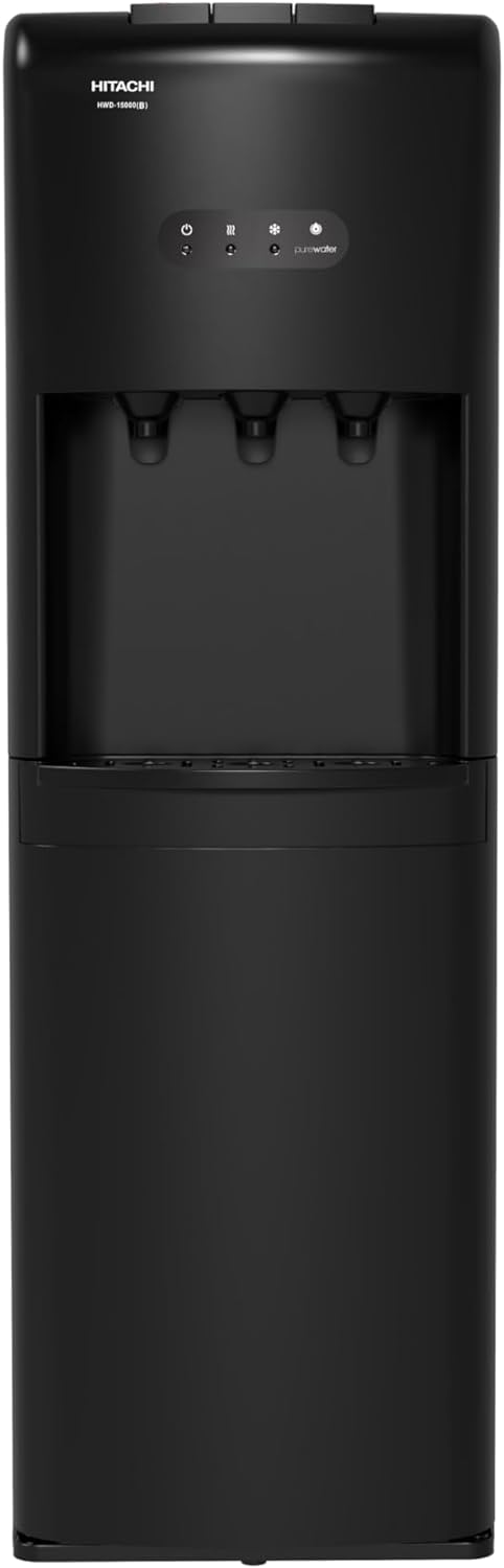 HITACHI Water Dispenser, Top Loading, Hot Cold and Ambient Temperature, Japanese Quality Floor Standing Water Cooler, Child Safety lock, Best for Home, Office-Pantry, Black, HWD15000B (2023 Model)