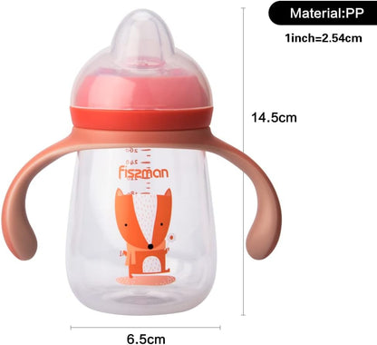 Fissman Training Cup, Toddler Drinkware with Spout, Spill Proof Sippy with Handle, Learner Cup For Kids Lightweight Bottle For Milk, Water, And Homemade Juice 260ml (Red Orange)