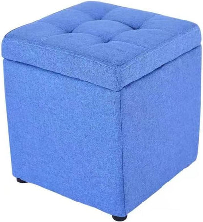 LINGWEI Ottoman Stoage Stool Storage Box Storage Ottoman Bench Shoe Change Stool Great Toy Storage Box with Lid Storage Ottoman Cube Footrest Step Stool Padded Seat For Home Living room (Blue)