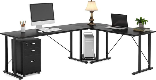 ROYAL POLAR Large L-Shaped Computer Desk with Shelves, Corner Desk, Home Office Writing Workstation with Storage