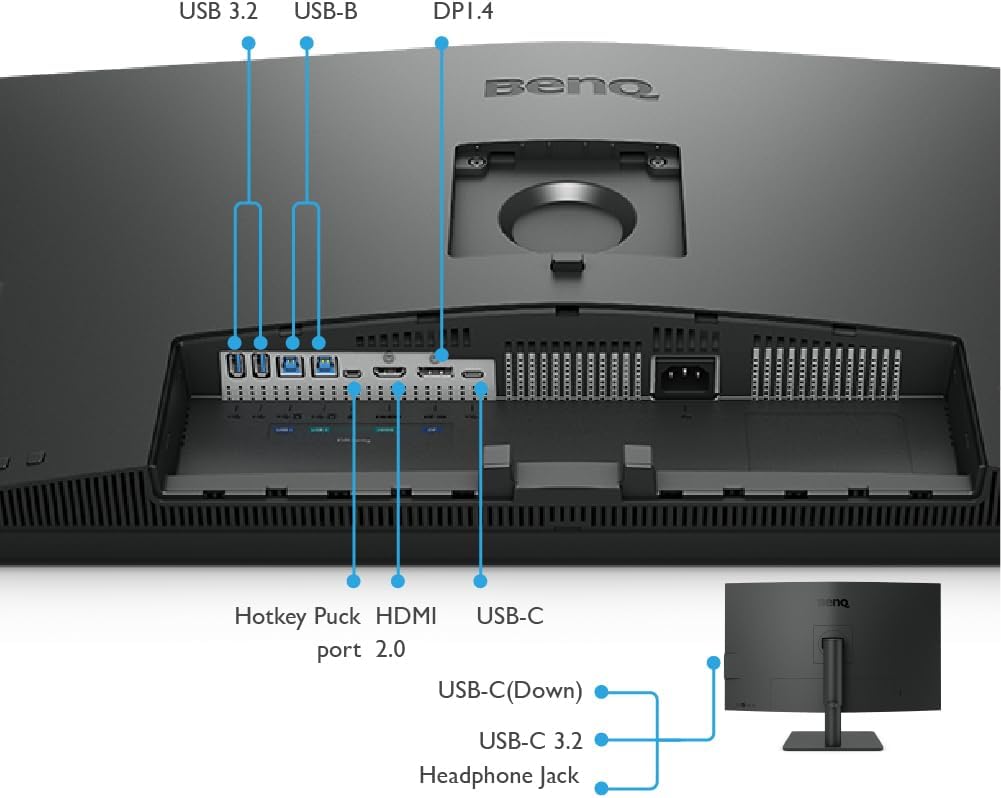BenQ PD3205U 32 inch 3840 x 2160 4K Designer Monitor, UHD, sRGB, Rec.709,sRGB, HDR10, IPS,USB-C (65W),USB Hub, AQCOLOR, Factory-Calibrated, CAD/CAM Mode,Hotkey Puck G2, KVM, Ergonmic, ICC Sync (Grey)
