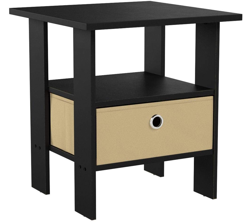 Furinno Andrey Set Of 2 End Table / Side Night Stand Bedside With Bin Drawer, Espresso